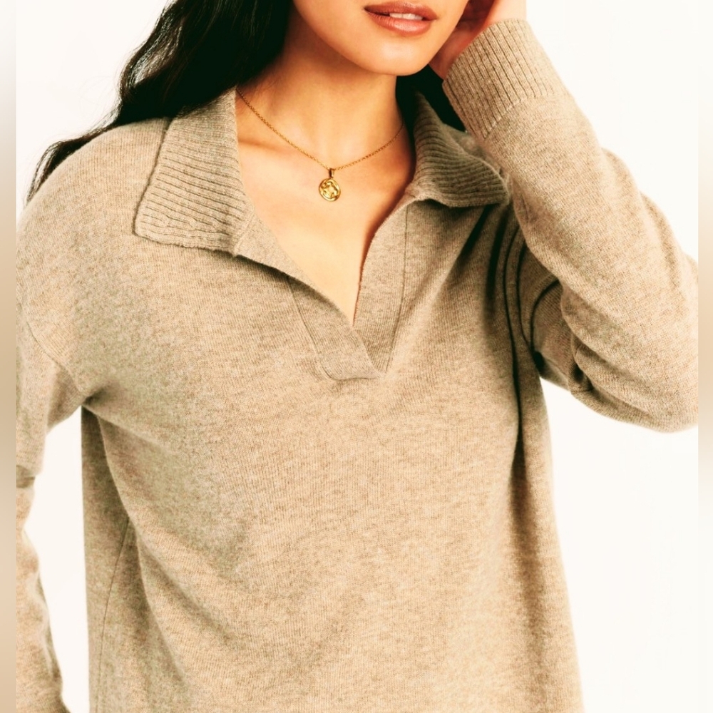 Halston Heritage Tan Cashmere V-Neck Sweater